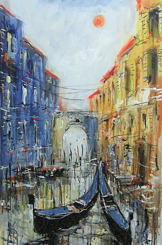 Living room painting by Dariusz Grajek titled Venetian alley