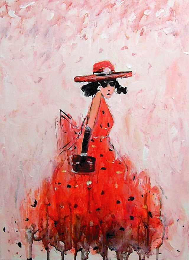 Living room painting by Dariusz Grajek titled Red dress
