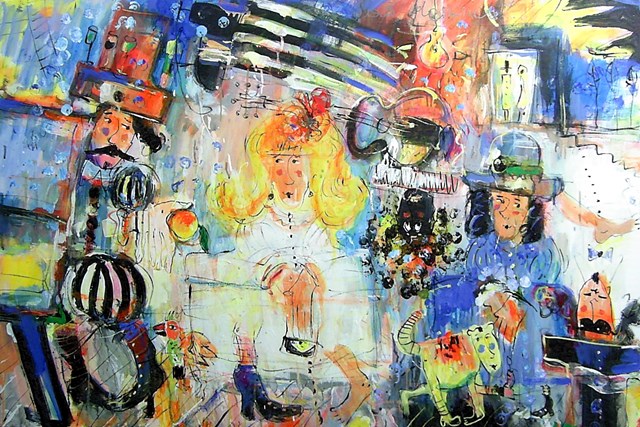 Living room painting by Dariusz Grajek titled Musicians and Infanta