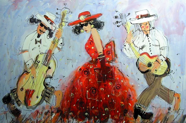 Living room painting by Dariusz Grajek titled  She and the townspeople ...