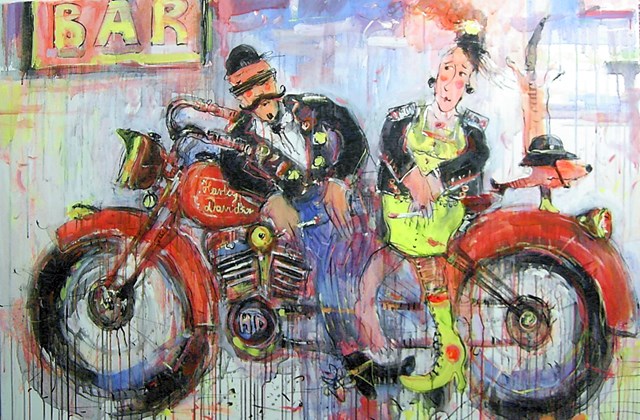 Obraz do salonu artysty Dariusz Grajek pod tytułem Motocyklowa miłość....