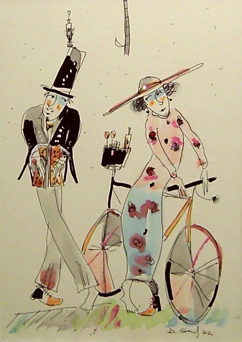 Living room print by Dariusz Grajek titled She, He and the Bike