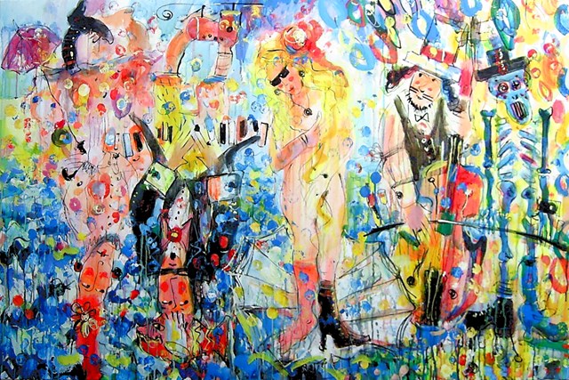 Living room painting by Dariusz Grajek titled Venus with glasses