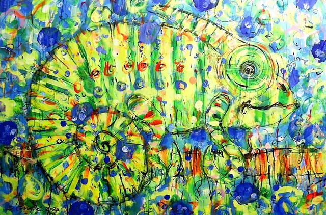 Obraz do salonu artysty Dariusz Grajek pod tytułem Kameleon w błękicie...