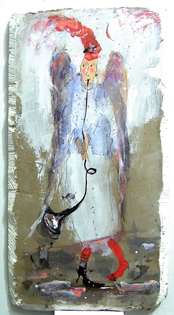 Living room painting by Dariusz Grajek titled Dog, angel and...