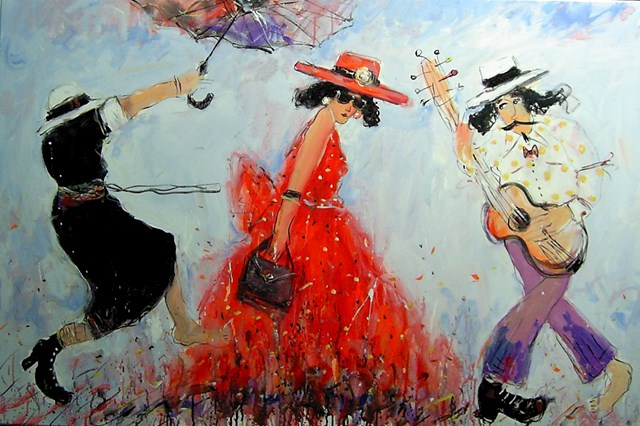Living room painting by Dariusz Grajek titled Lady in a hat and ...