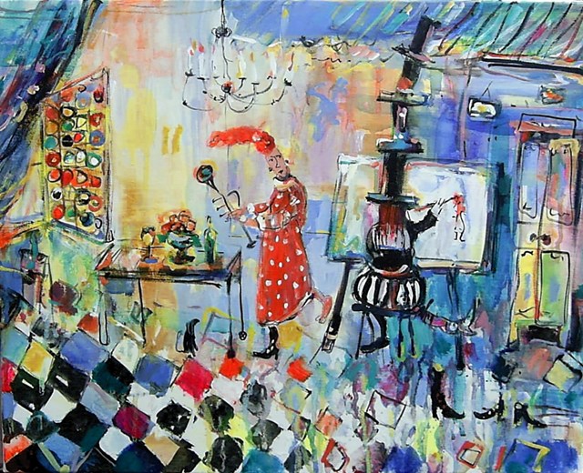 Living room painting by Dariusz Grajek titled Model and painter