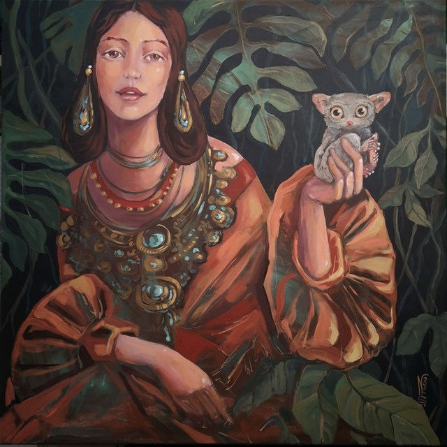 Living room painting by Nadia Siemek titled Spojżenie