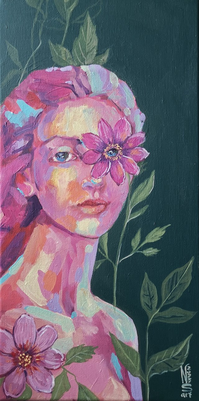 Living room painting by Nadia Siemek titled Dalia - Trzy kolory lata