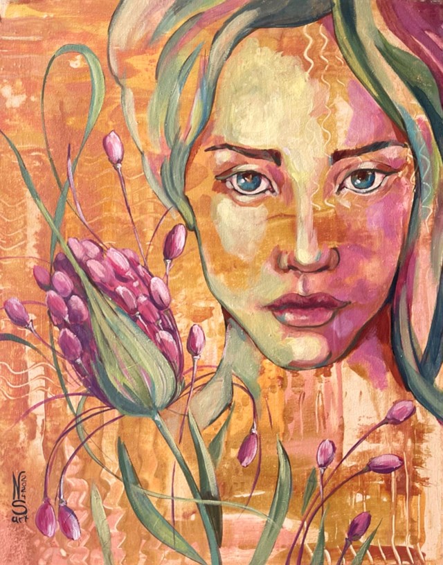 Living room painting by Nadia Siemek titled Humorek Zielony