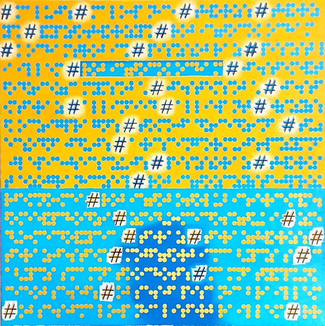 Living room painting by Ryszard Rabsztyn titled Hashtag