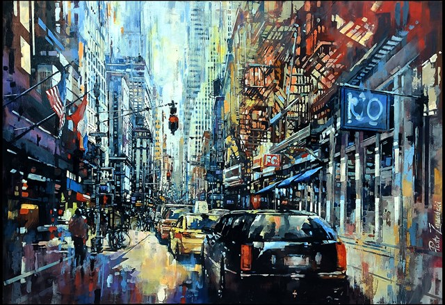 Living room painting by Piotr Zawadzki titled Metropolis. New York City