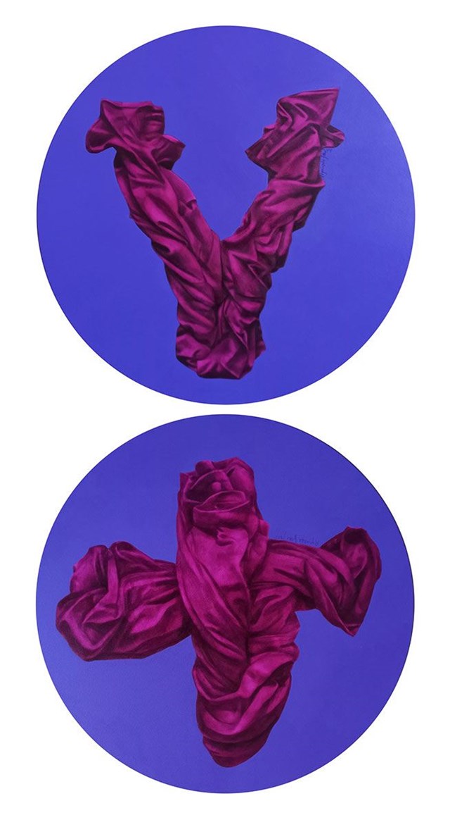 Obraz do salonu artysty Agnieszka Sitko pod tytułem Dyptyk Różowe na fioletowym
