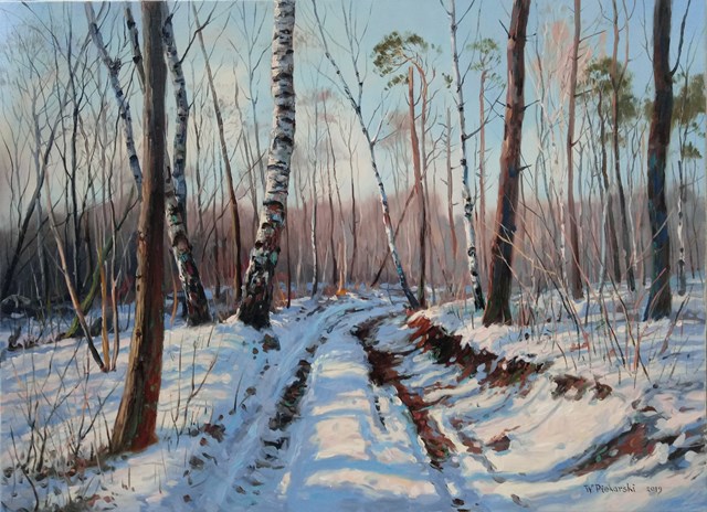 Living room painting by Wojciech Piekarski titled Winter landscape