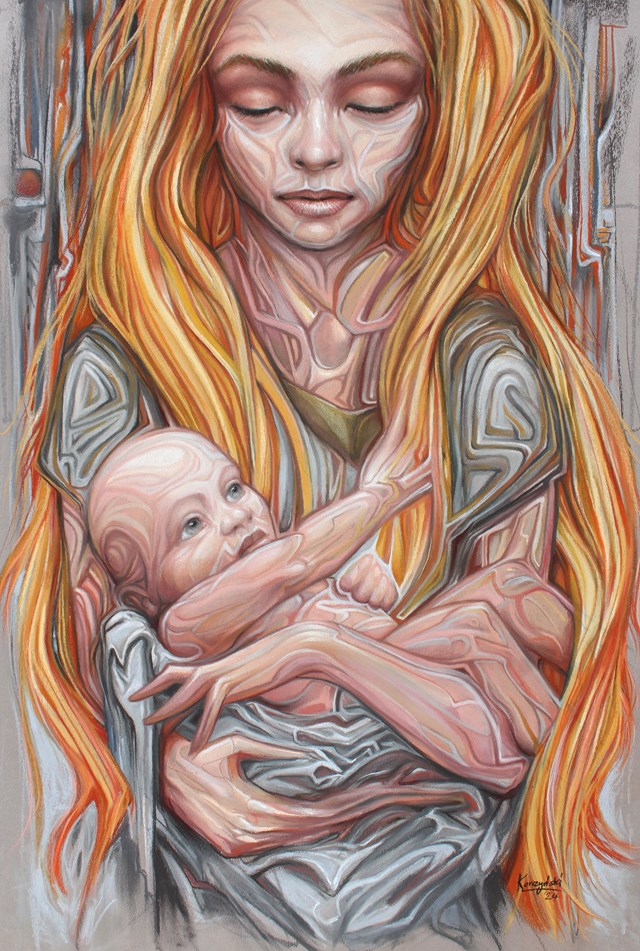 Living room painting by Przemysław Korczyński titled Mother and Child 2