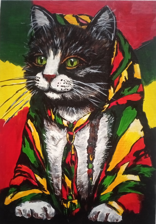 Living room painting by Agnieszka Janik titled Rasta Kot II