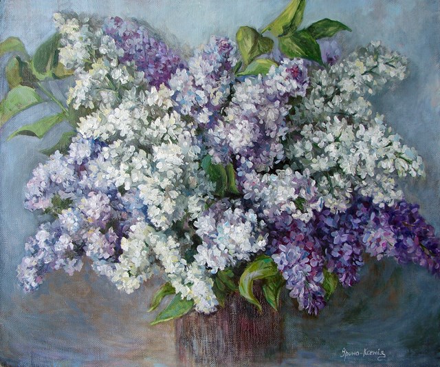 Living room painting by Iryna-Kseniia Andriianova titled Bouquet of lilacs