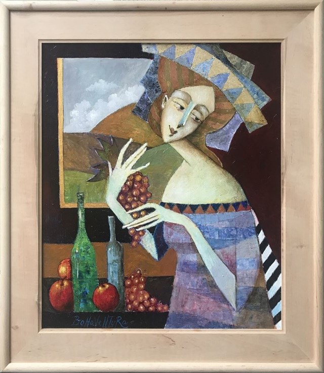 Living room painting by Jan Bonawentura Ostrowski titled Girl with grapes