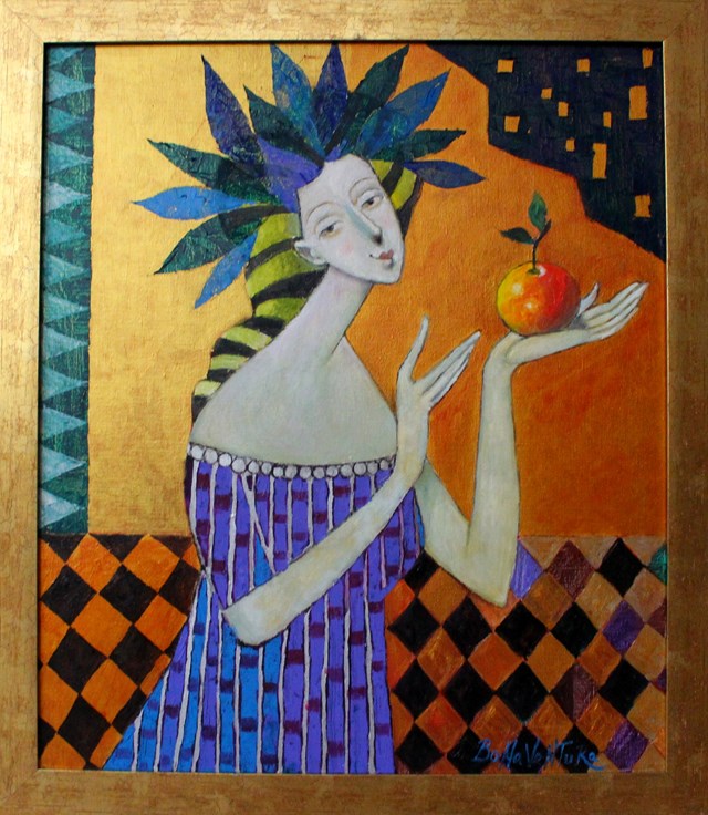 Obraz do salonu artysty Jan Bonawentura Ostrowski pod tytułem Dziewczyna z jabłkiem