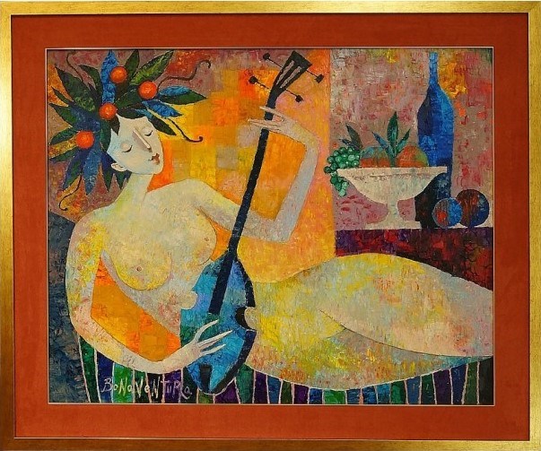 Obraz do salonu artysty Jan Bonawentura Ostrowski pod tytułem Kobieta Z Mandoliną