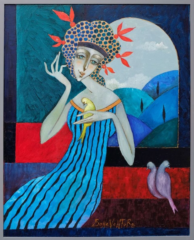 Obraz do salonu artysty Jan Bonawentura Ostrowski pod tytułem Dziewczyna i ptaki