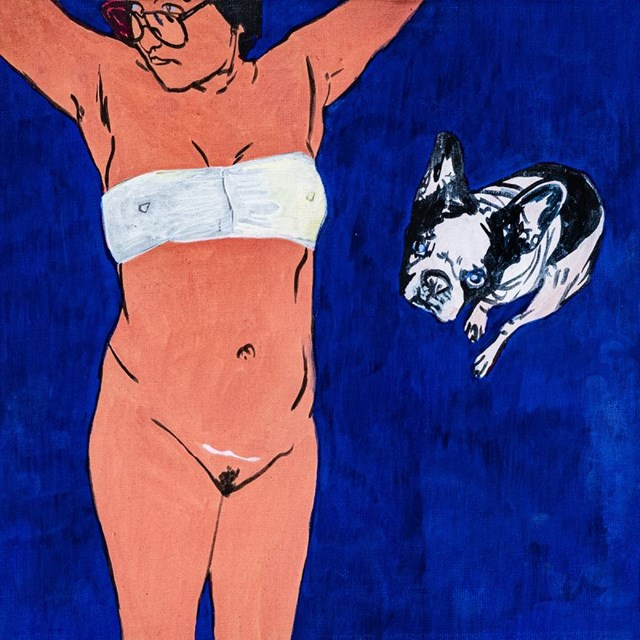 Living room painting by Agnieszka Sandomierz titled No title (with bulldog)