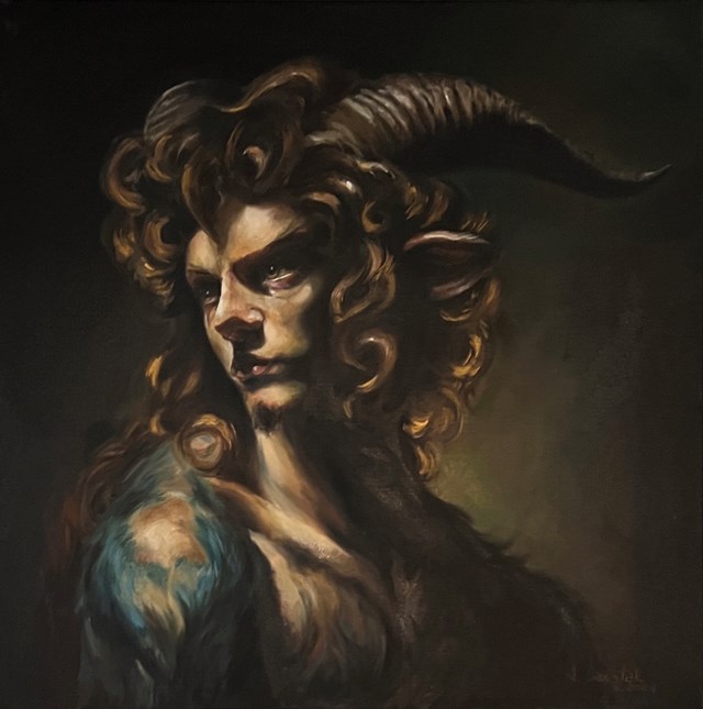 Living room painting by Anna Szóstak titled Faun