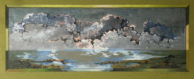 Grafika do salonu artysty Krzysztof Wieczorek pod tytułem Dunkierka … przestrzeń piąta - grafika unikatowa barwiona, olej V