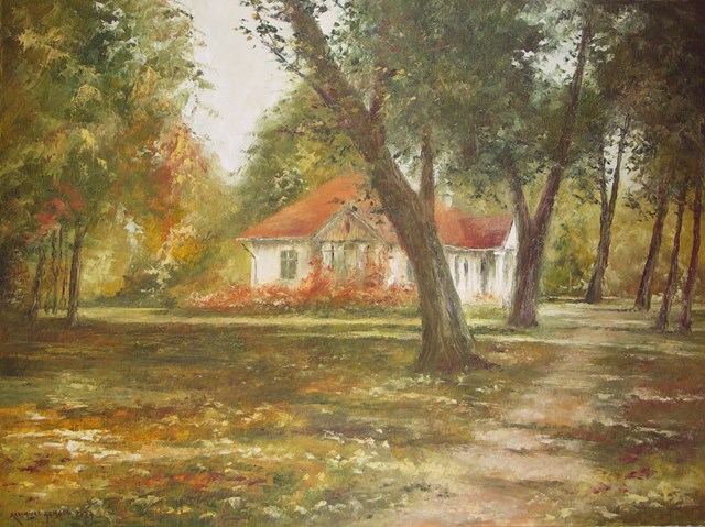 Living room painting by Kazimierz Hamada titled W DWORSKIM PARKU