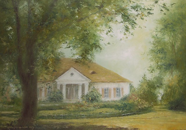 Living room painting by Kazimierz Hamada titled DWÓR W TUROWEJ WOLI