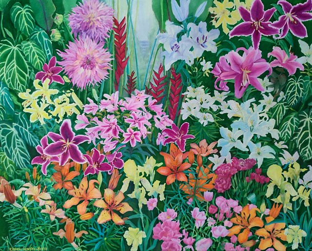 Living room painting by Krystyna Korczakowska- Nosek titled Ogród kwiatów