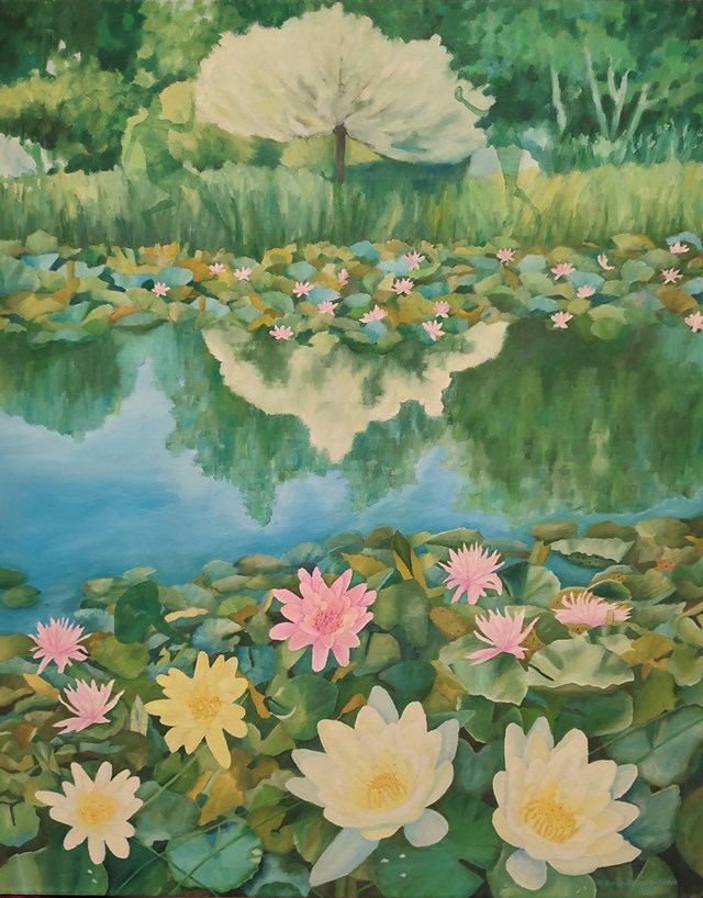 Living room painting by Krystyna Korczakowska- Nosek titled Ogród w Pęchcinie