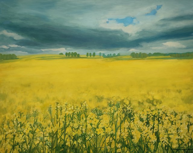 Living room painting by Krystyna Korczakowska- Nosek titled Rapeseed field