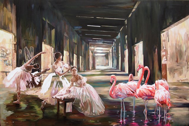 Living room painting by Janusz Orzechowski titled Ballet lesson