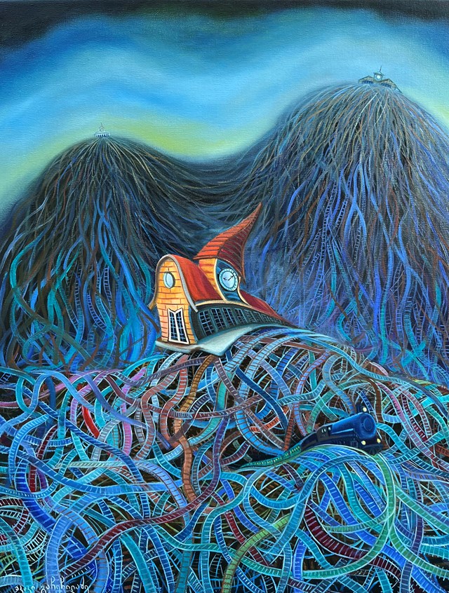 Living room painting by akaki gachechiladze titled "Stacja kolejowa”
