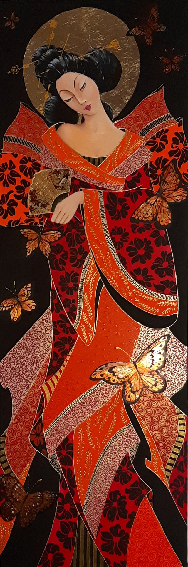 Living room painting by Iwona Wierkowska-Rogowska titled Geisha and butterflies