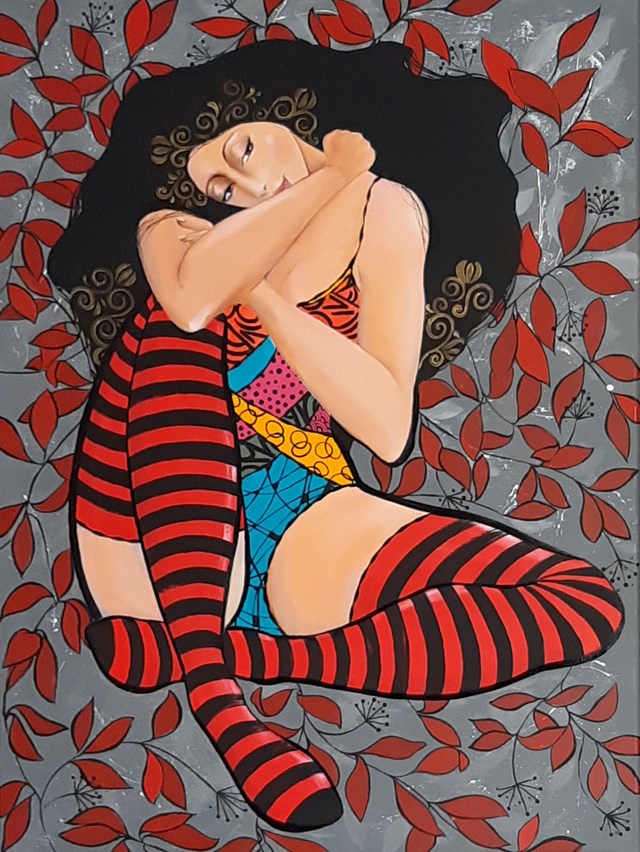 Living room painting by Iwona Wierkowska-Rogowska titled Dreamer Girl