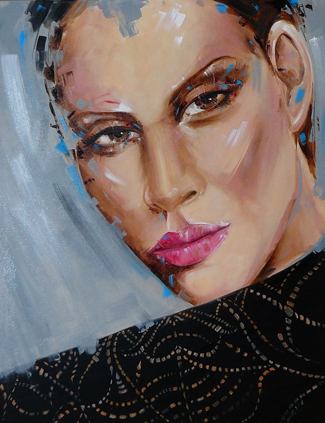 Living room painting by Iwona Wierkowska-Rogowska titled  A woman with hazel eyes