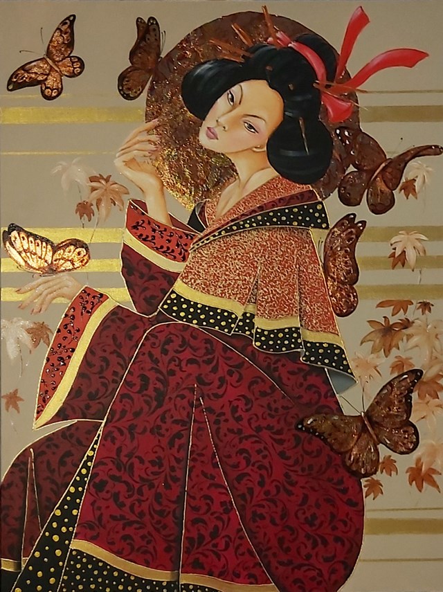 Living room painting by Iwona Wierkowska-Rogowska titled  Geisha II