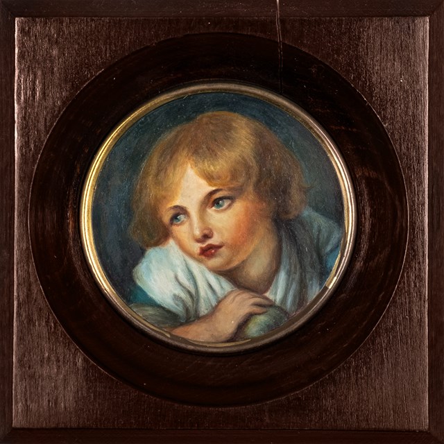 Obraz do salonu artysty Halina Rupp pod tytułem Portret dziecka z jabłkiem wg Jean-Baptiste Greuze'a
