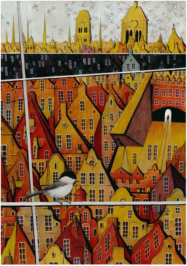 Grafika do salonu artysty Eugeniusz Nadtoczaj pod tytułem “Ptasie miasto”