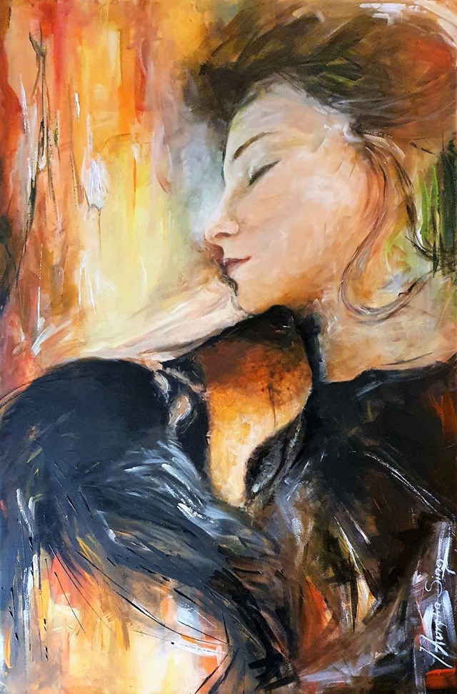 Living room painting by J. Aurelia Sikiewicz-Wojtaszek titled Closeness