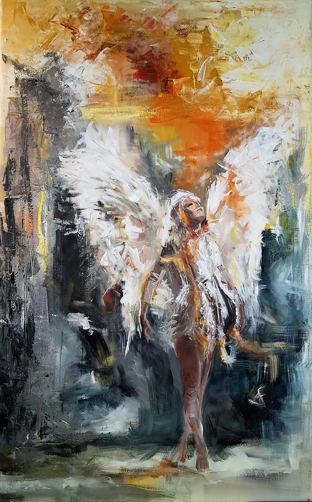 Living room painting by J. Aurelia Sikiewicz-Wojtaszek titled Angel