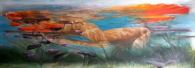 Living room painting by J. Aurelia Sikiewicz-Wojtaszek titled Water world