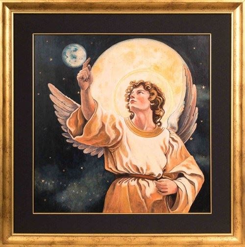 Living room painting by Agnieszka Korczak titled Angel and cosmos