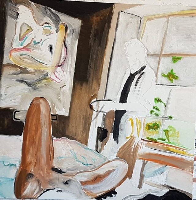 Obraz do salonu artysty Piotr Szwabe vel Pisz pod tytułem Lucian Freud i jego muza