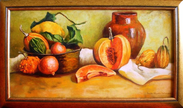 Living room painting by Beata Krystek-Borkowska titled Still life with pumpkins