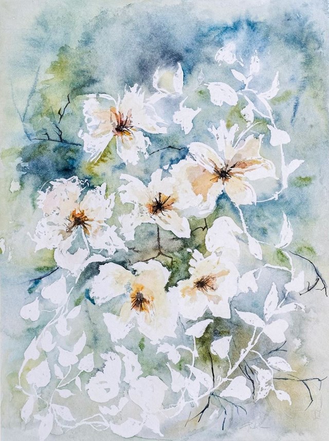 Living room painting by Anna Forycka-Putiatycka titled White flowers