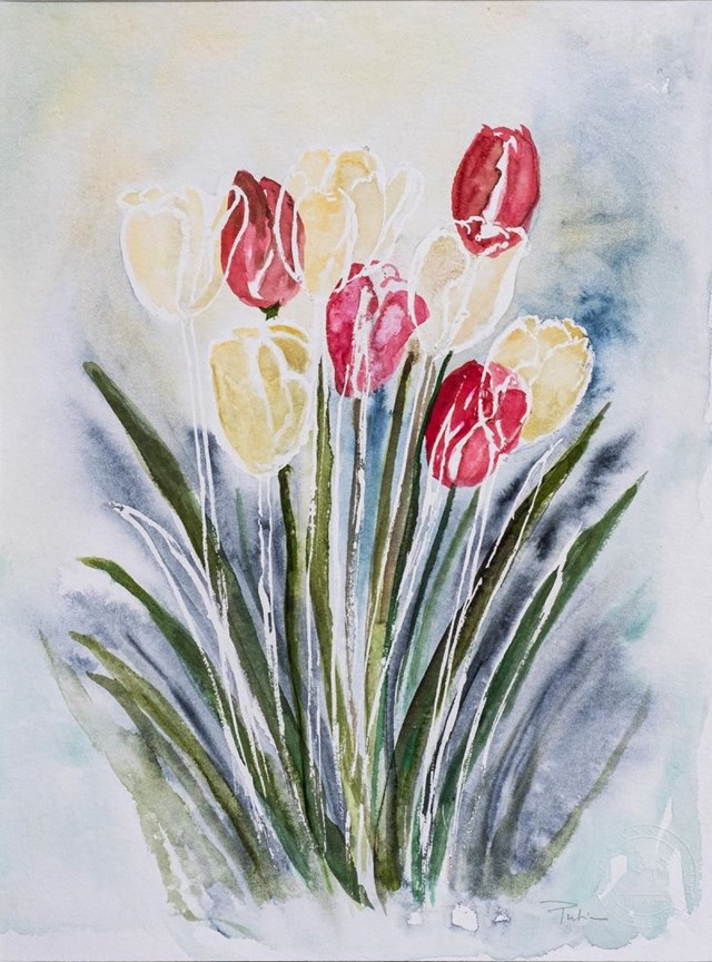 Living room painting by Anna Forycka-Putiatycka titled Tulips