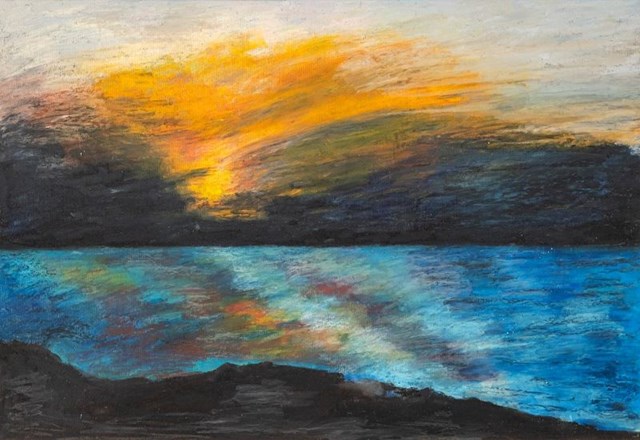 Living room painting by Anna Forycka-Putiatycka titled Sunset in Normandy II